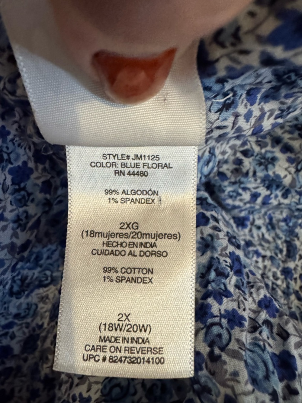 Just My Size Blue Floral Button-Down Shirt PLUS: 2X #C - Picture 7 of 8